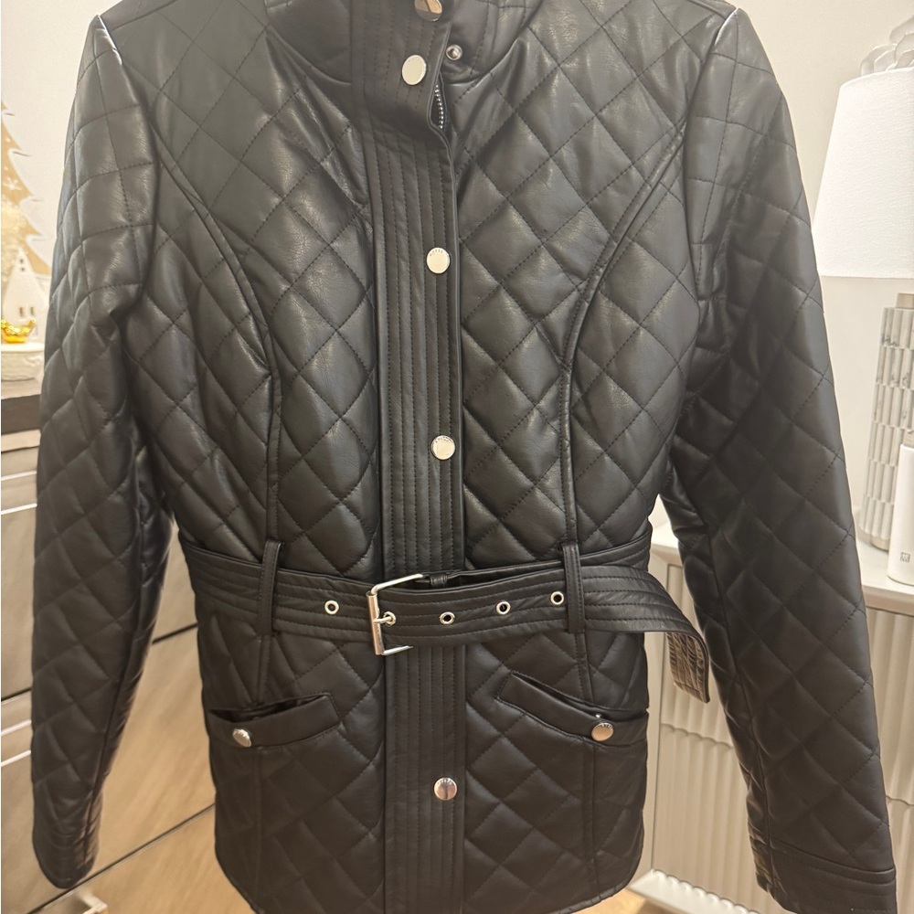 Guess Black Quilted Leather Jacket
